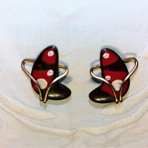 Vintage Matisse Earrings Enamel Enamel on Copper Red White & Black